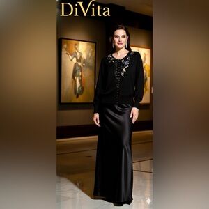 VTG Di Vita Knit Black Cardigan 73% Silk Embroidered & Embellished Women L RARE